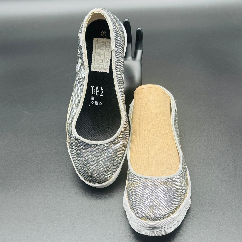 Converse One Star Flats Womens 6 Silver Metallic Textured Slip On Sneaker